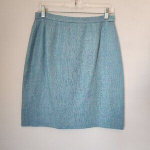 Vintage Burberry Made in USA Silk Linen Pencil Skirt Zip Atomic Fleck Blue Sz.10